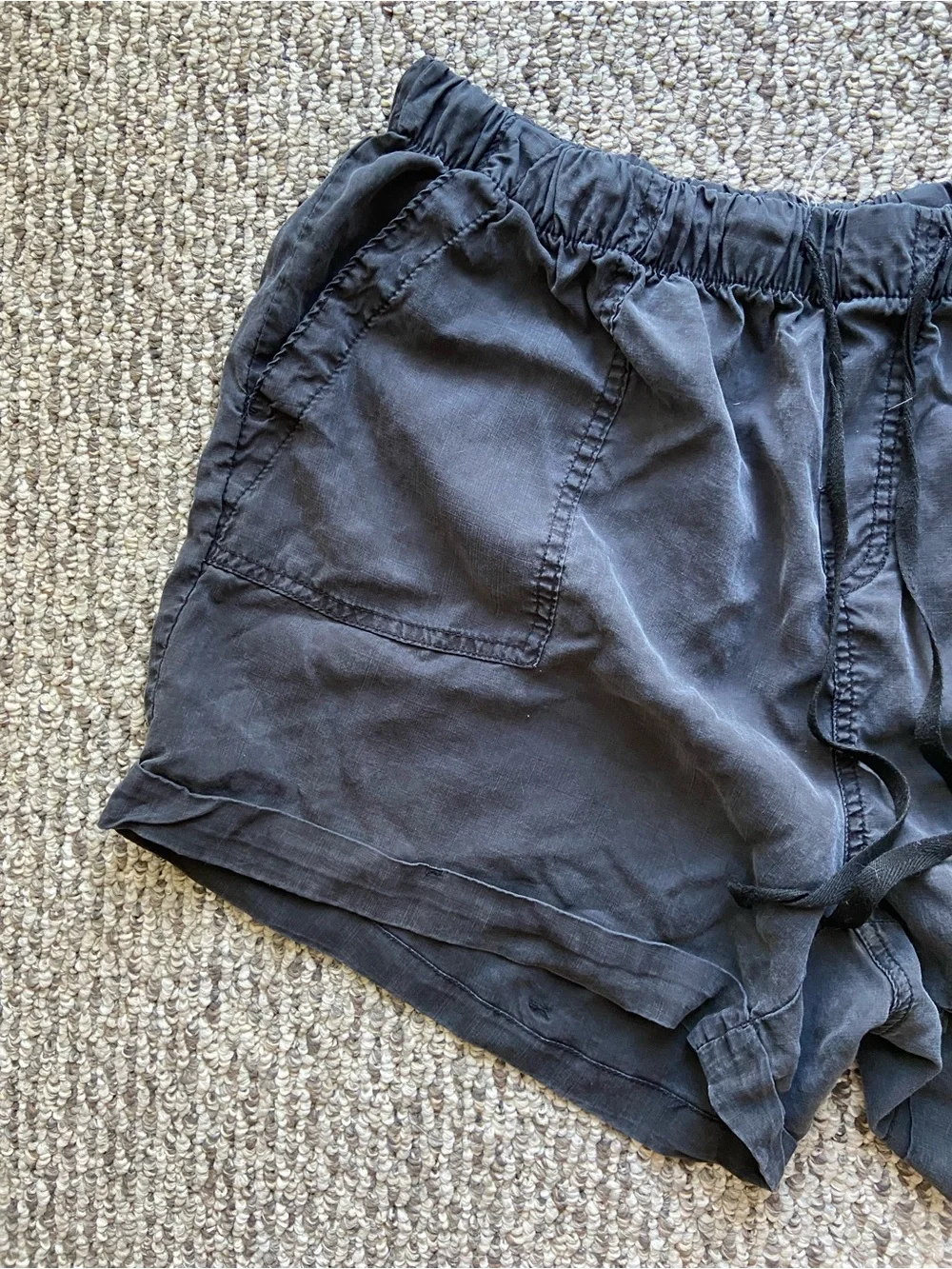 Workshop Republic Tencel Drawstring Shorts With Pockets Black Cuffed